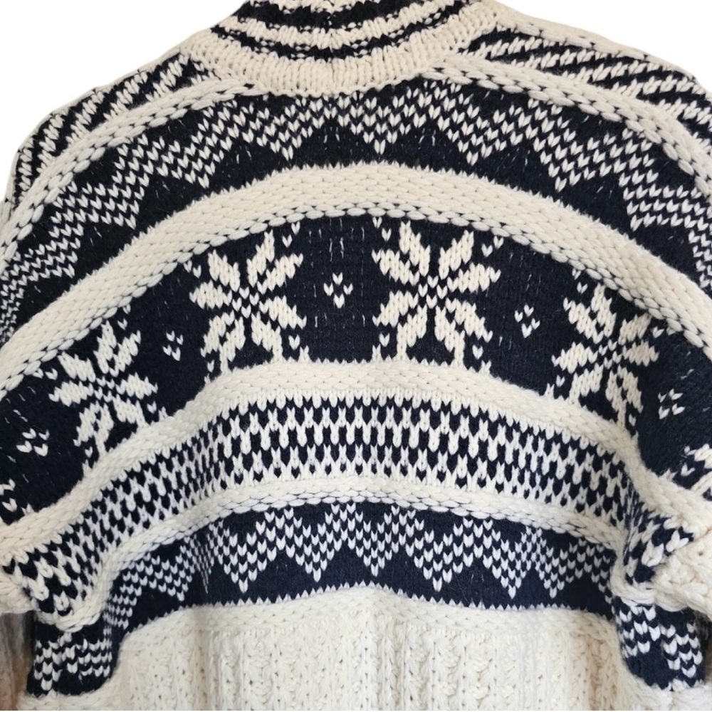 Maje Nordic Fair Isle Chunky Knit Wool Blend Cardigan Oversized Cozy Luxury S/M - Picture 7 of 13